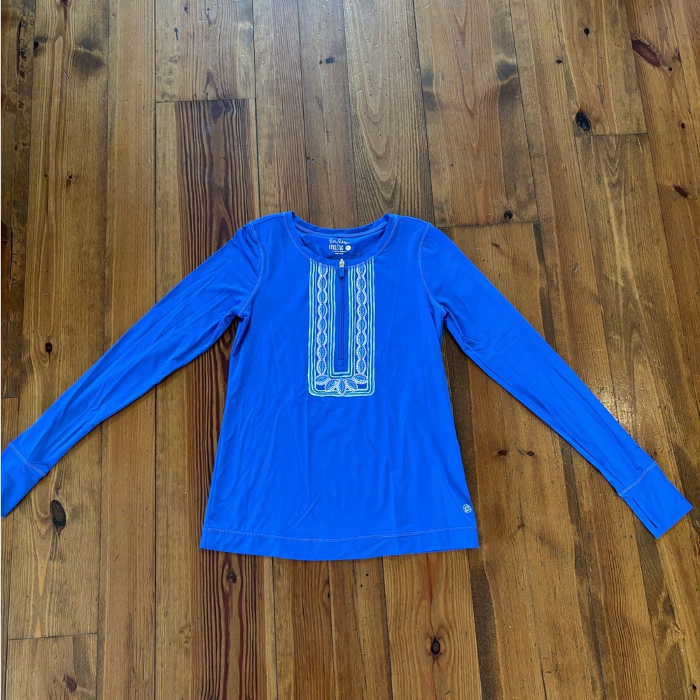 Lilly Pulitzer Luxletic Blue Top with Embroidery
